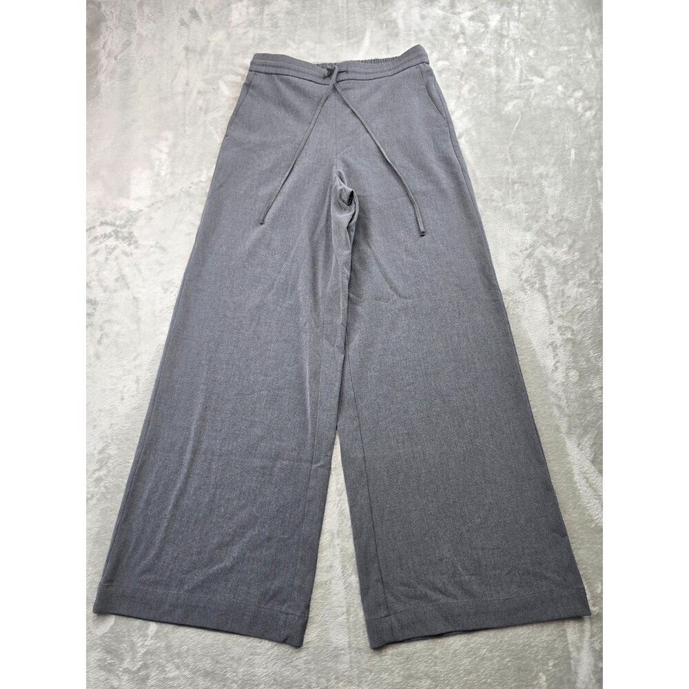 A New Day Women Gray Wide Leg Pants Size Small Drawstring Elastic Waist Pockets